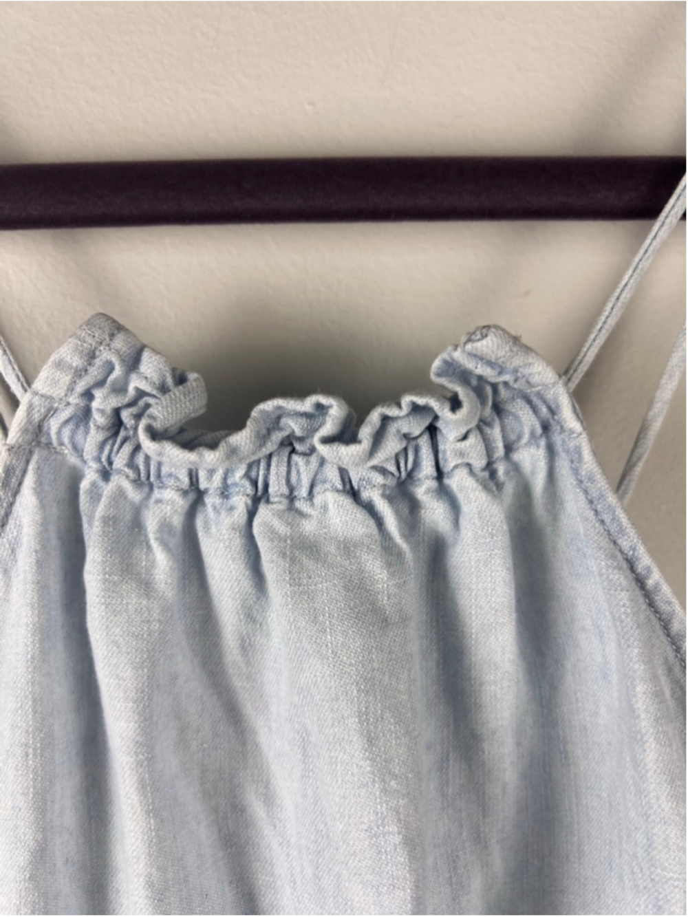 Zara Light Blue Cotton Linen Maxi Dress Womens S Halter Open Back Tiered Summer - Picture 2 of 6